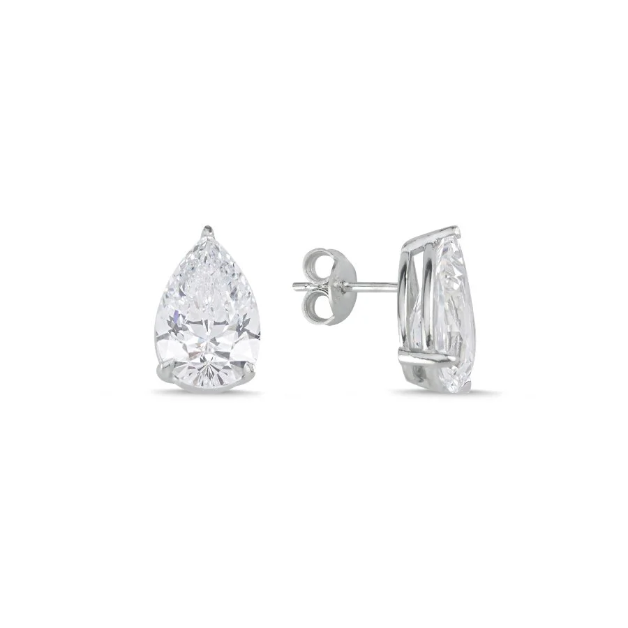 4 Karat Damla Tektaş Gümüş Küpe - 1