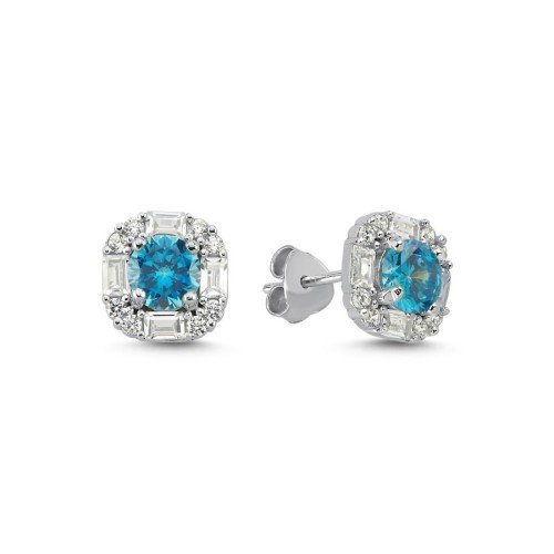 Aqua Blue Baguette Stone Design Women's Silver Earrings - CNG Jewels