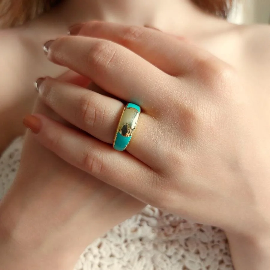 Aqua Enamel Women's Silver Ring - 1