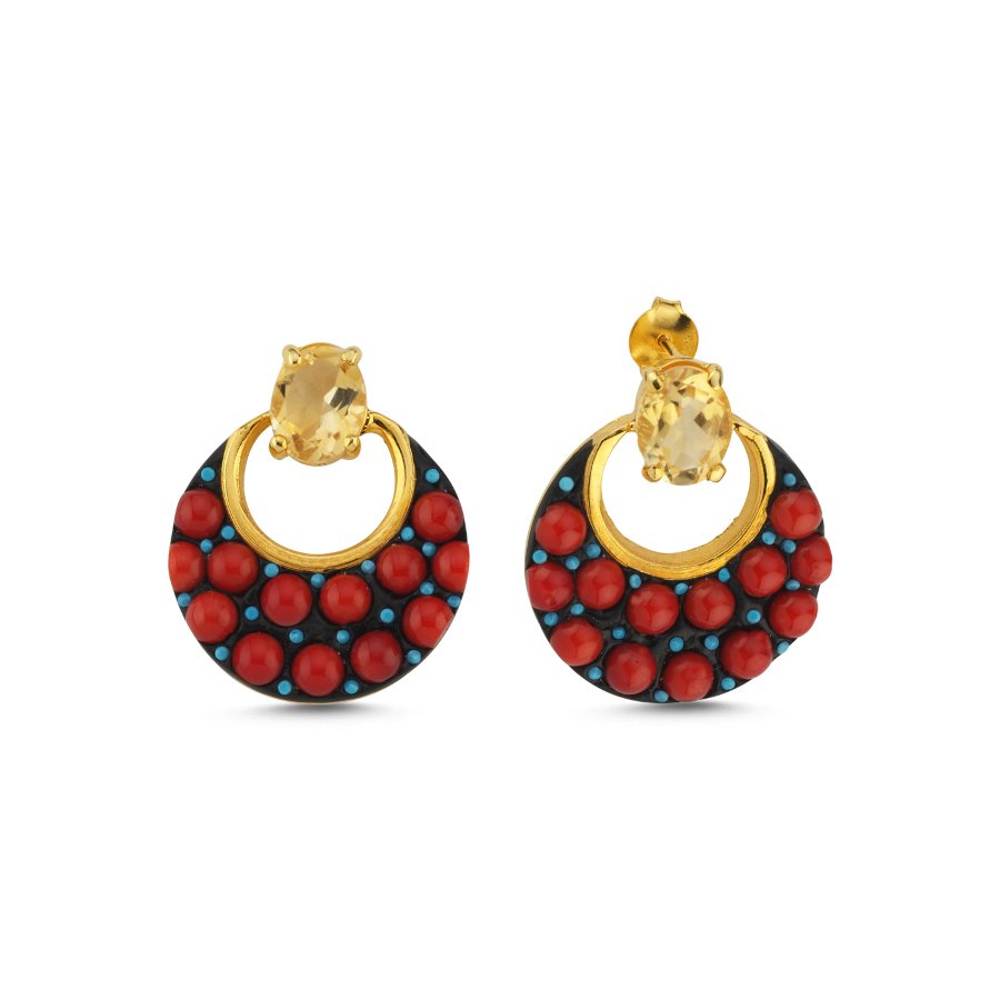 Amalfi Mercan Sitrin Taşlı Özel Tasarım Gümüş Küpe - CNG Jewels