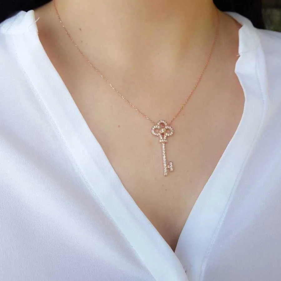 Anahtar Rose Gümüş Kadın Kolye - 3