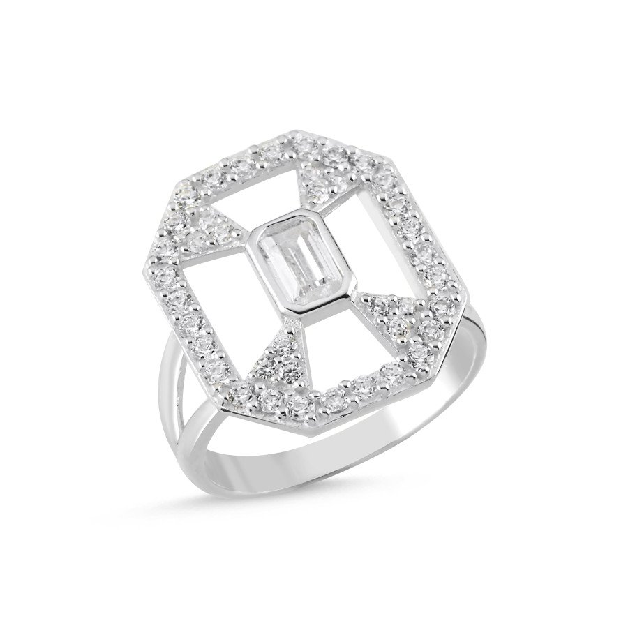 Artdeco Stone Silver Women's Pinky Finger Ring - CNG Jewels