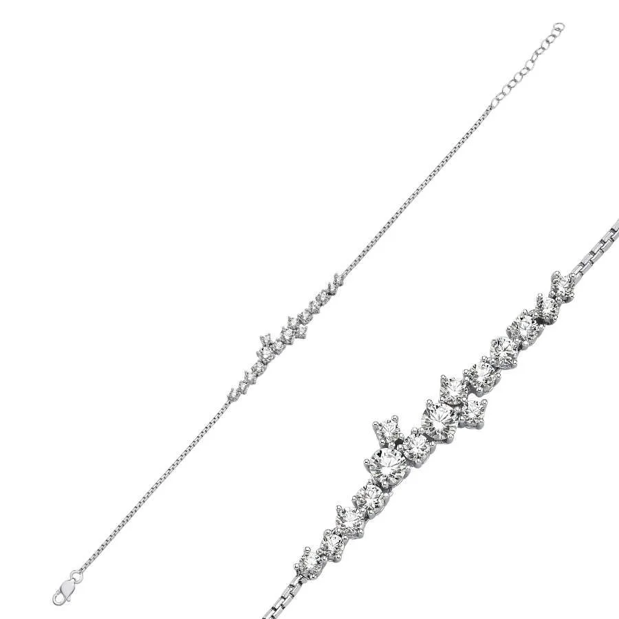 Asymmetrical Row Stone Women's Silver Bracelet - 1