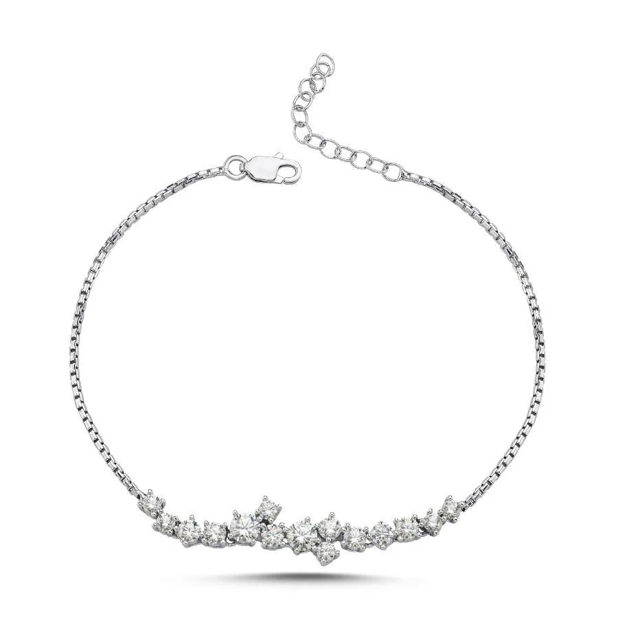 Asymmetrical Row Stone Women's Silver Bracelet - 2