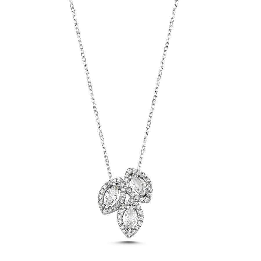 Asymmetrical Tria Marquise Silver Women's Necklace - CNG Jewels