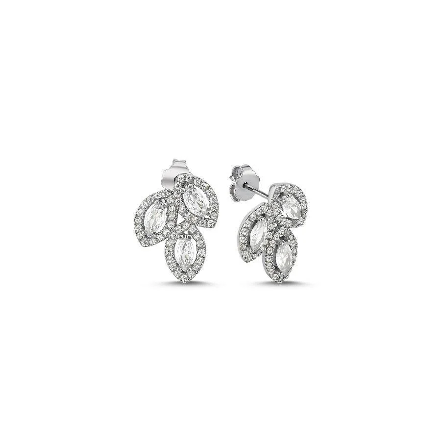 Asymmetric Tria Marquise Silver Women's Earrings - 1