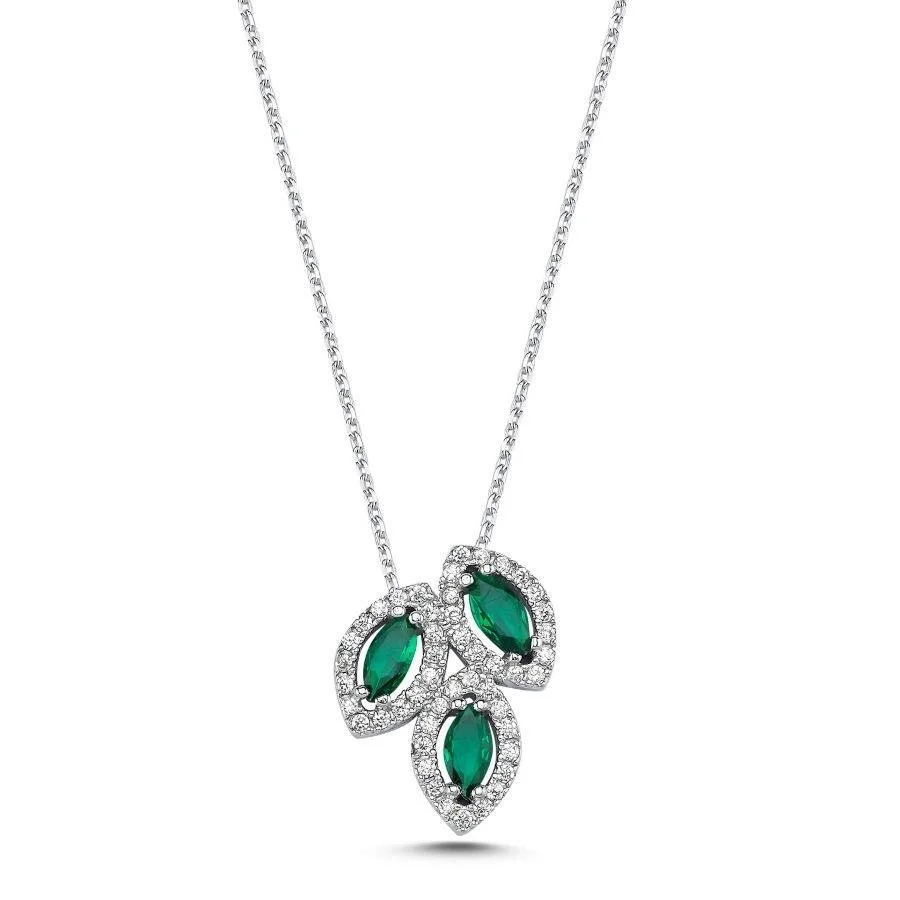 Asymmetric Tria Green Marquise Silver Women's Necklace - 1