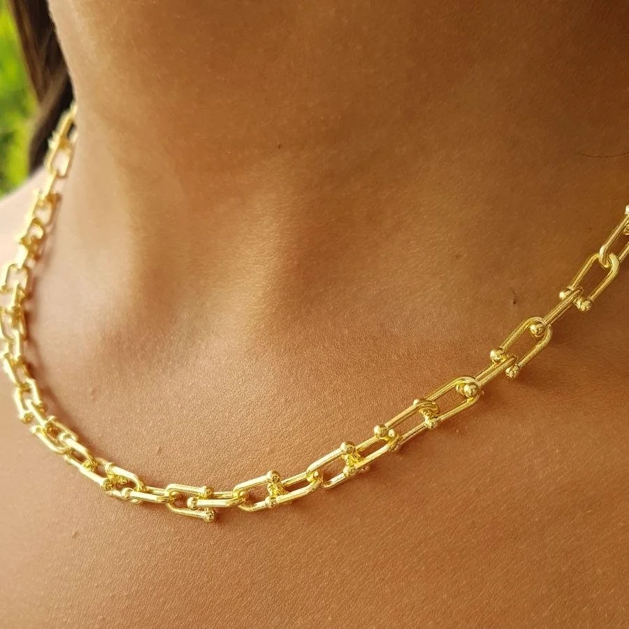 Ataş Halkalı Kalın Zincir Gold Gümüş Kadın Kolye - 2