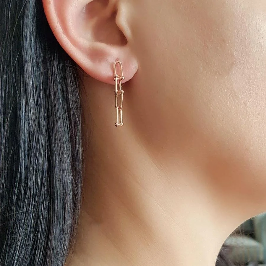 Ataş Halkalı Kalın Zincir Rose Gümüş Kadın Küpe - 1