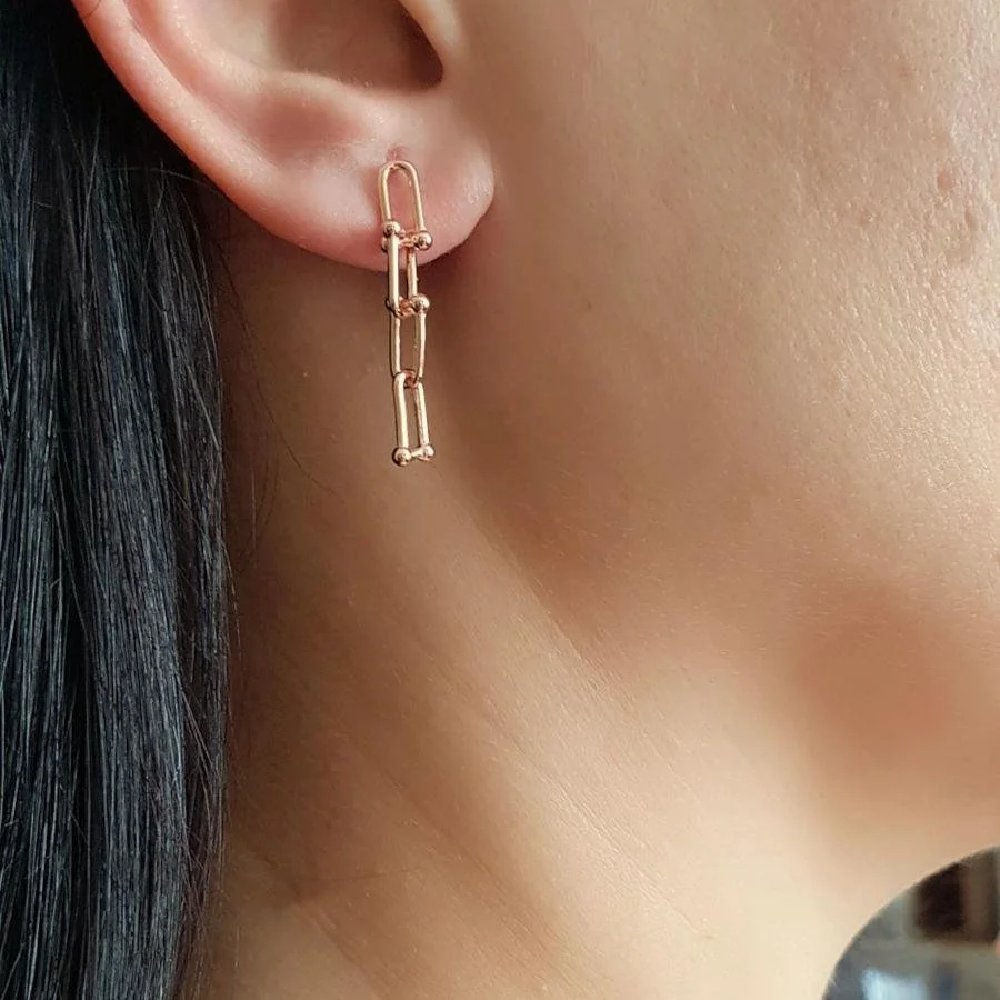 Ataş Halkalı Kalın Zincir Rose Gümüş Kadın Küpe - 2