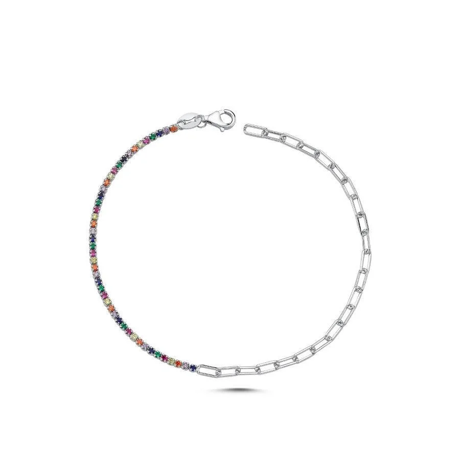 Ataş Zincirli Renkli Taşlı Gümüş Su Yolu Bileklik - 2