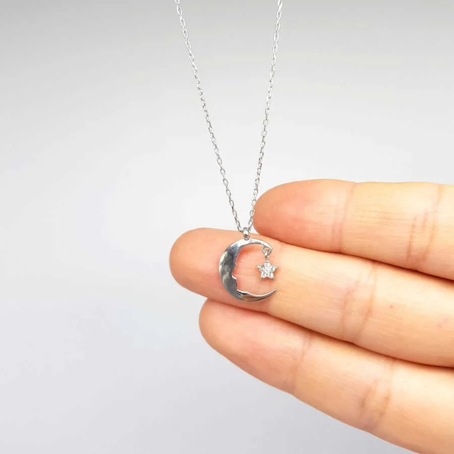 Atatürk Silüeti Küçük Ayyıldız Gümüş Kadın Kolye - 1