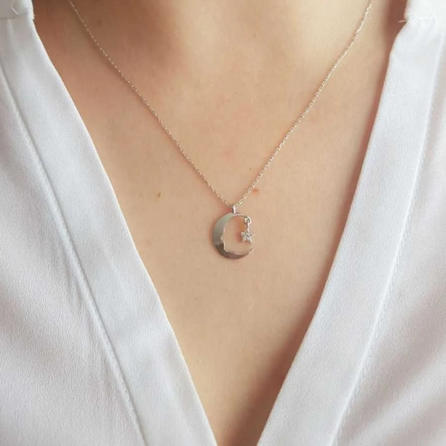 Atatürk Silüeti Küçük Ayyıldız Gümüş Kadın Kolye - 2