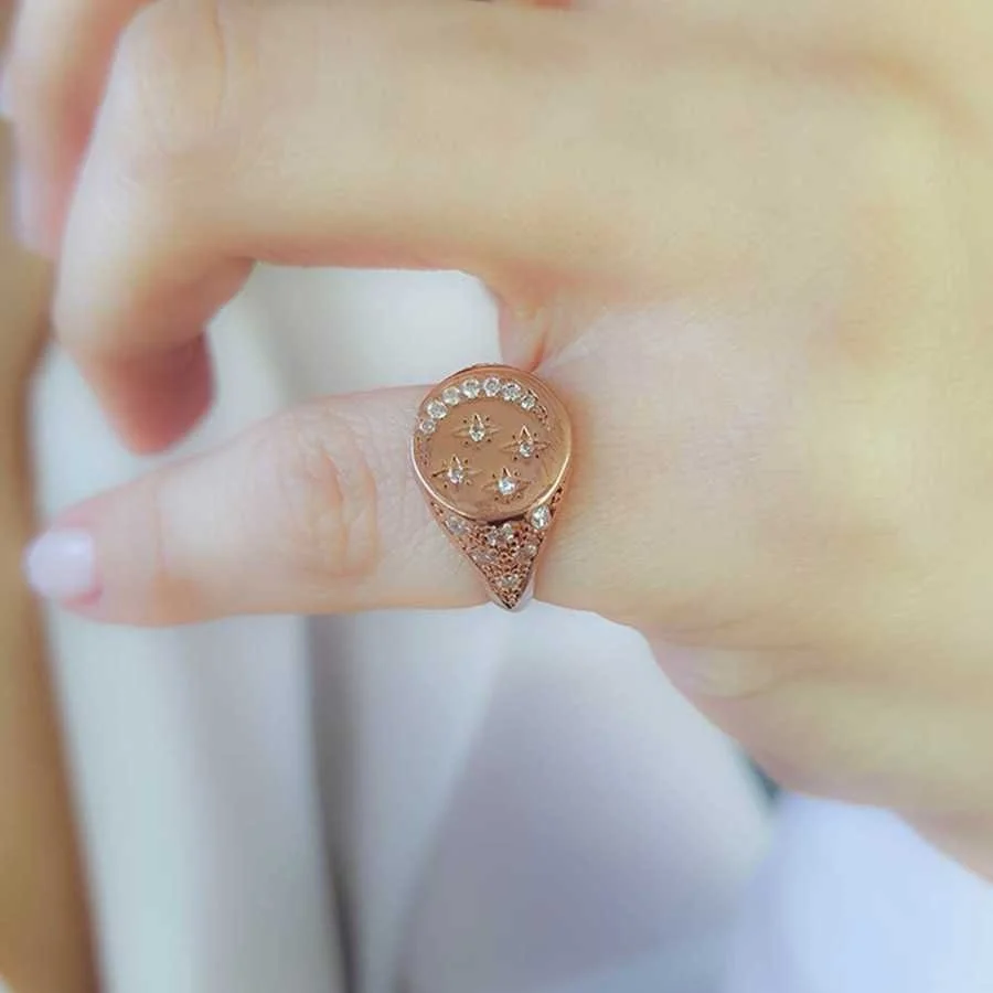 Ay Yıldızlar Kadın Gümüş Serçe Parmak Yüzüğü - 2