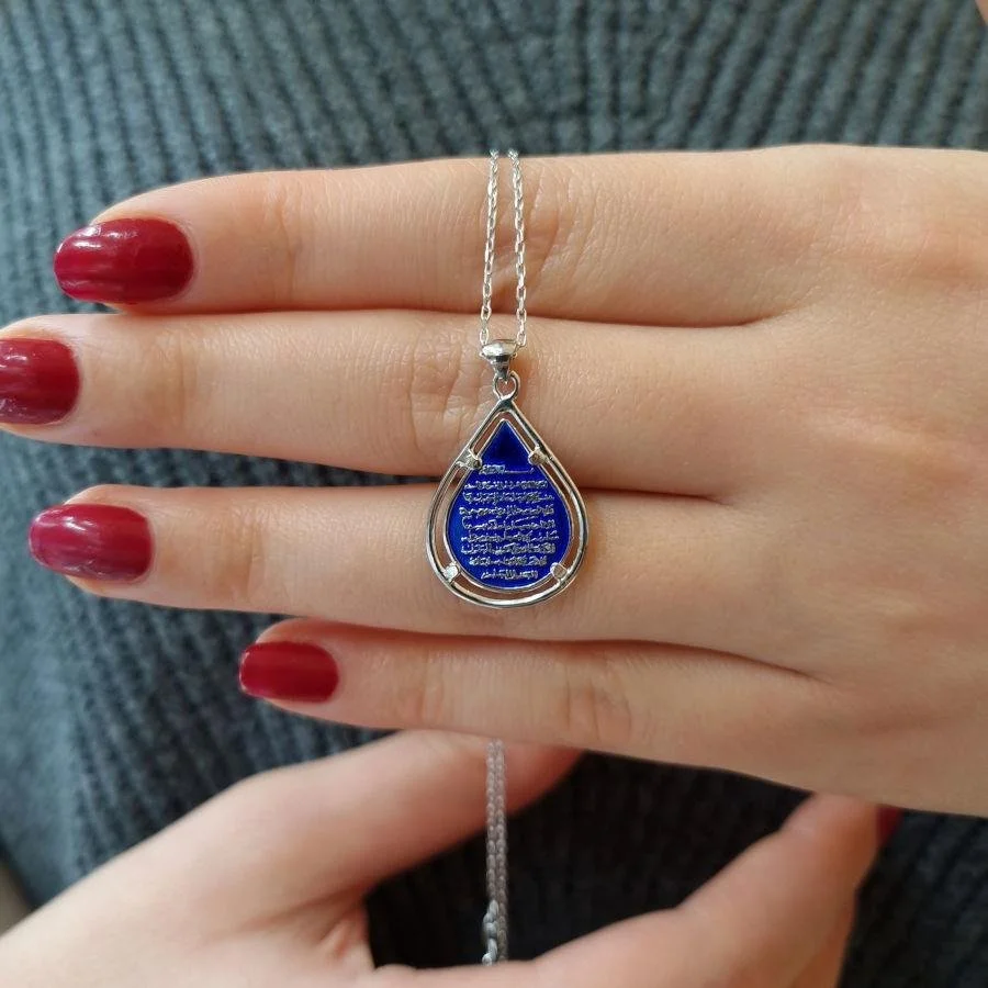 Ayet-el Kursi ve Nazar Ayetli Çift Taraflı Gümüş Kadın Kolye - 2