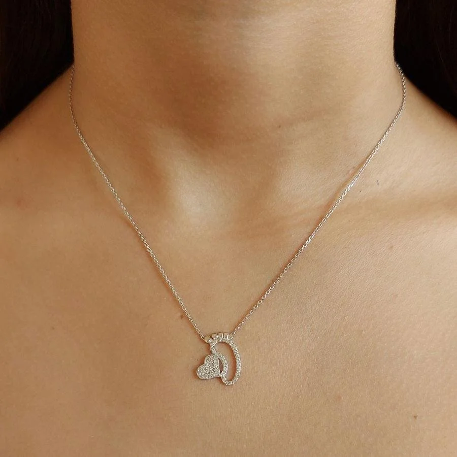Heart Baby Foot Silver Women's Necklace - 1
