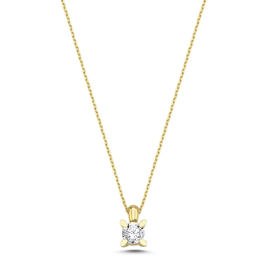 Almond Nail Solitaire Gold Necklace - 1