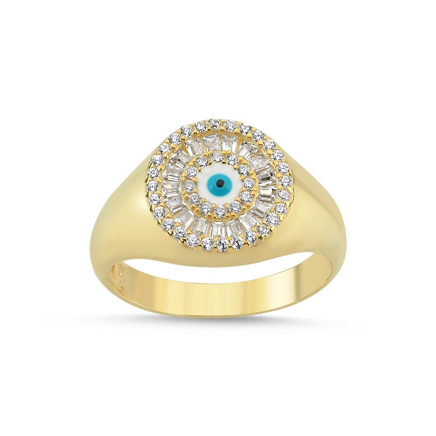 Silver Pinkie Ring with Baguette Evil Eye Bead - CNG Jewels (1)