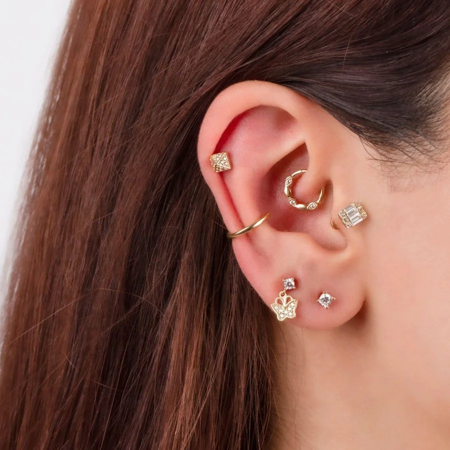 Baguette Stone Gold Tragus Piercing - 2