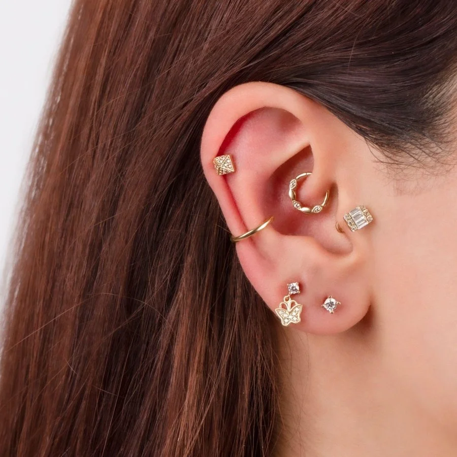 Baget Taşlı Altın Tragus Piercing - 2