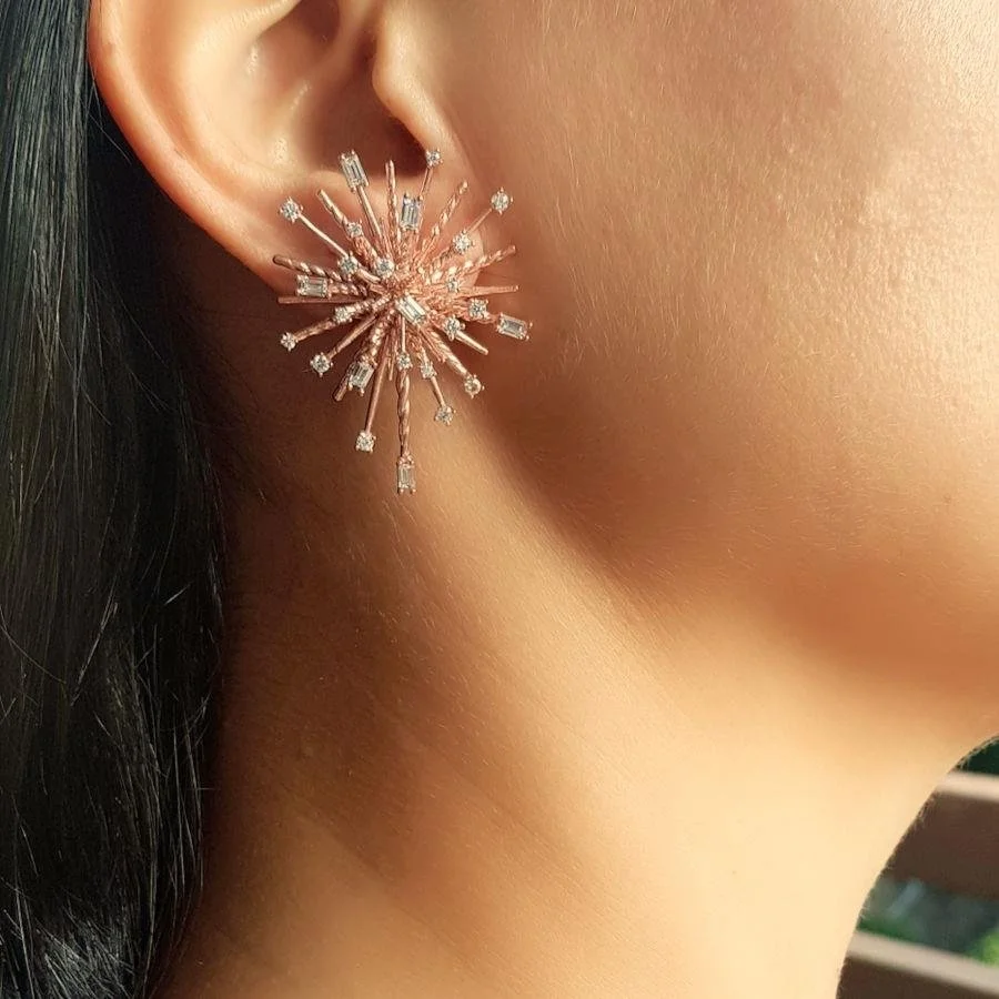 Baget Taşlı Galaksi Rosegold Gümüş Kadın Küpe - 2