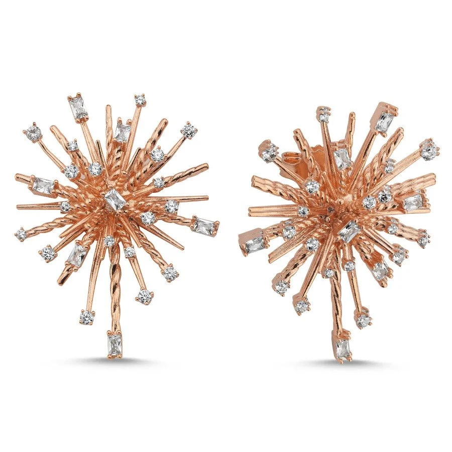 Baget Taşlı Galaksi Rosegold Gümüş Kadın Küpe - 1