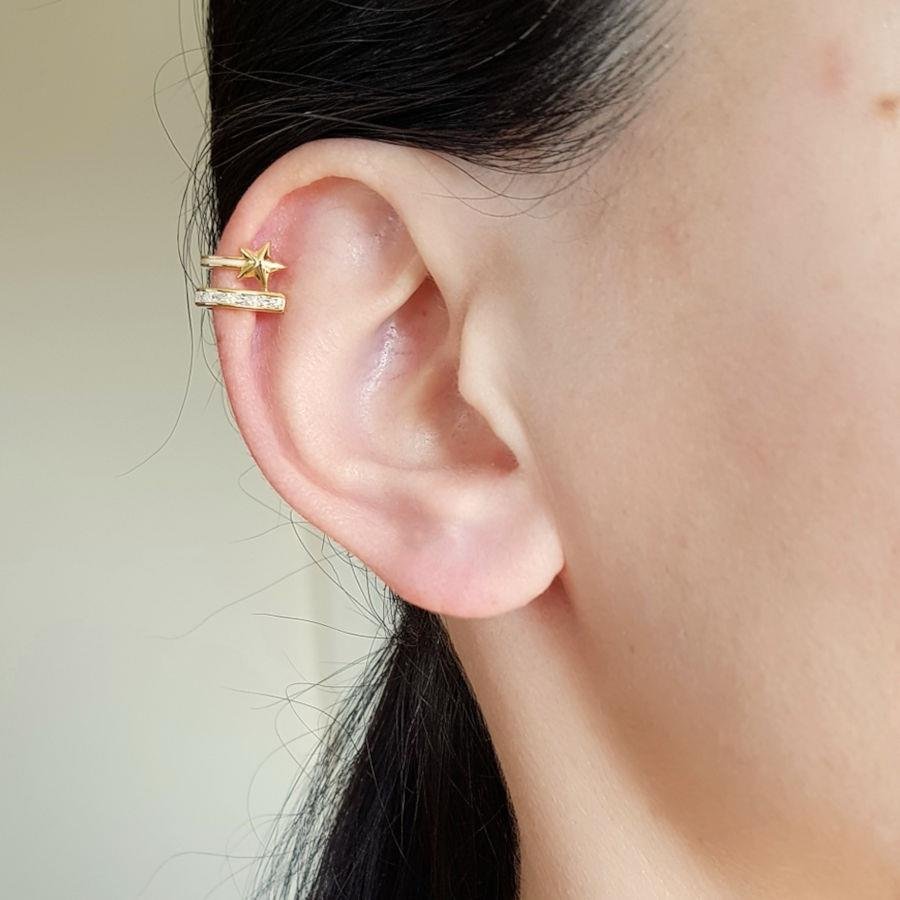Bagetli Kuyruklu Yıldız Kıkırdak Cuff Gold Gümüş Kadın Küpe - CNG Jewels