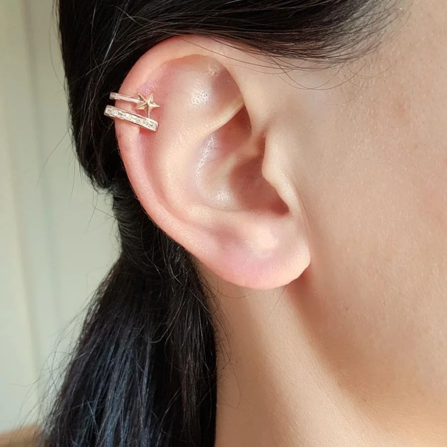 Bagetli Kuyruklu Yıldız Kıkırdak Cuff Rose Gümüş Kadın Küpe - 1