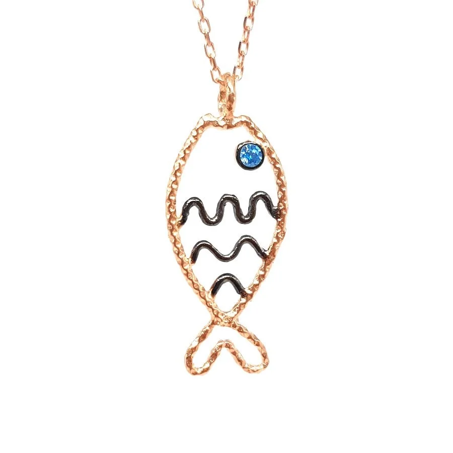 Balık Figürü Tasarım Gümüş Kadın Kolye - 1