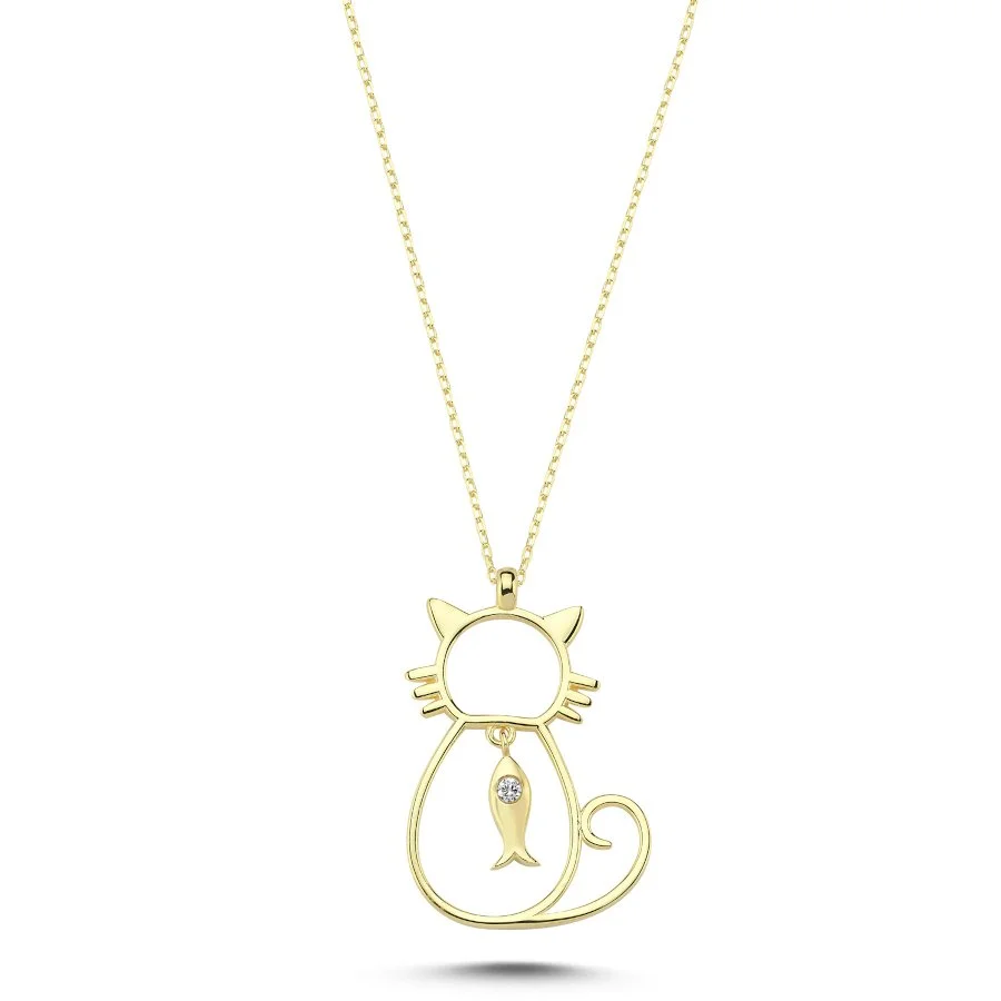 Balıklı Kedi Kadın Gümüş Kolye - 1