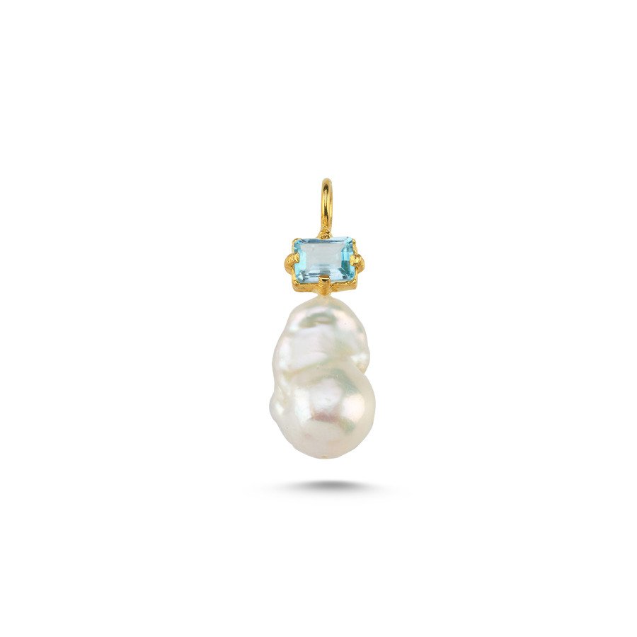 Barok İnci Natural Blue Topaz Taşlı Gümüş Kolye Ucu - CNG Jewels
