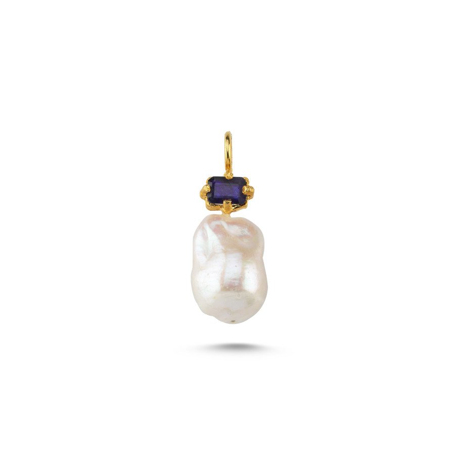 Barok İnci Natural Safir Taşlı Gümüş Kolye Ucu - CNG Jewels