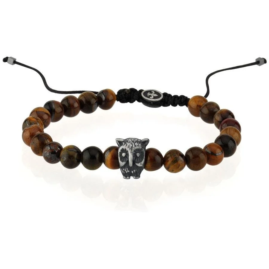 Baykuş Kaplangözü Taşlı Makrome Gümüş Erkek Bilekliği - 1