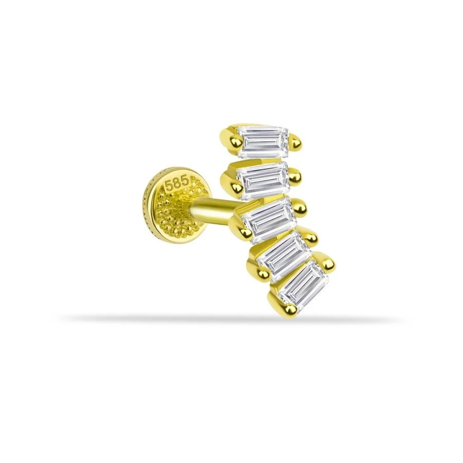 Beş Baget Taşlı Altın Tragus Piercing - 1