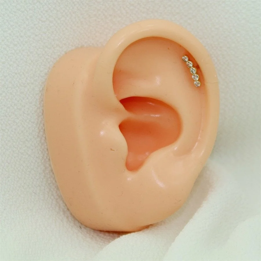 Beş Taşlı Süzme Altın Helix Piercing - 3