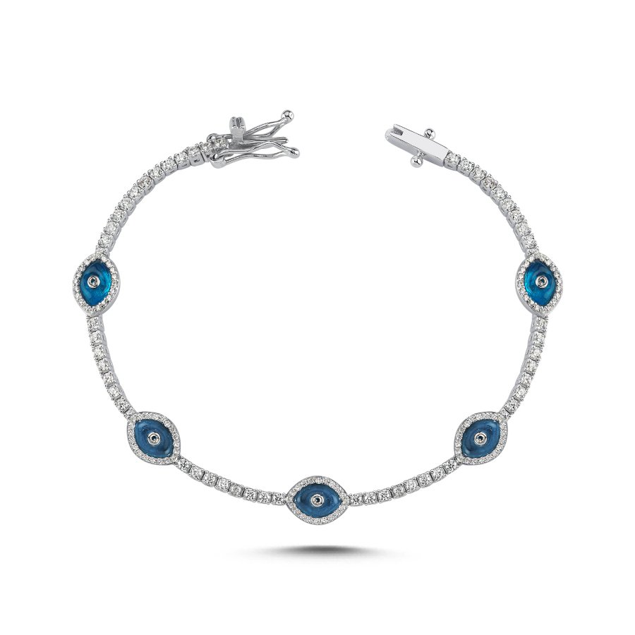 Five-Piece Almond Glass Eye Silver Waterway Bracelet - CNG Jewels (1)