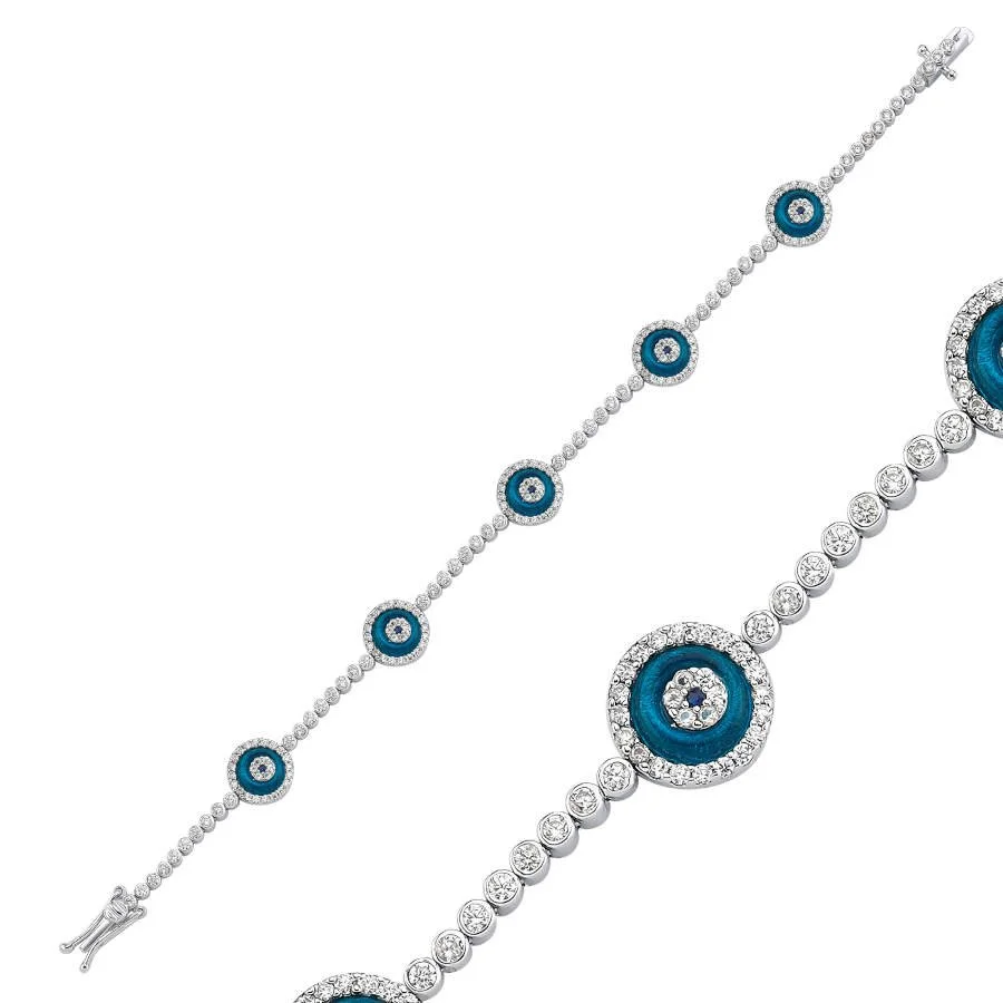 Beşli Cam Göz Gümüş Kadın Su Yolu Bileklik - 1