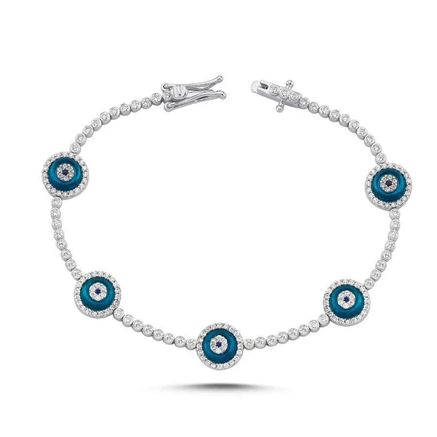 Beşli Cam Göz Gümüş Kadın Su Yolu Bileklik - 2