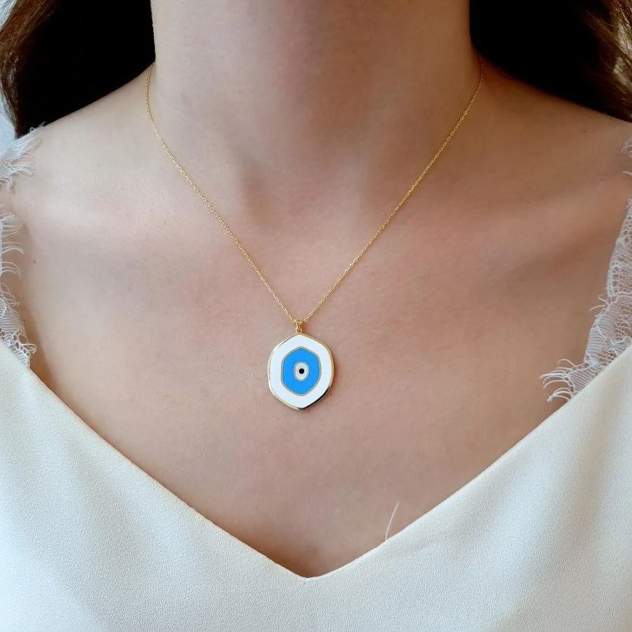 Silvia Eye Silver Women's Necklace with White Enamel - 1