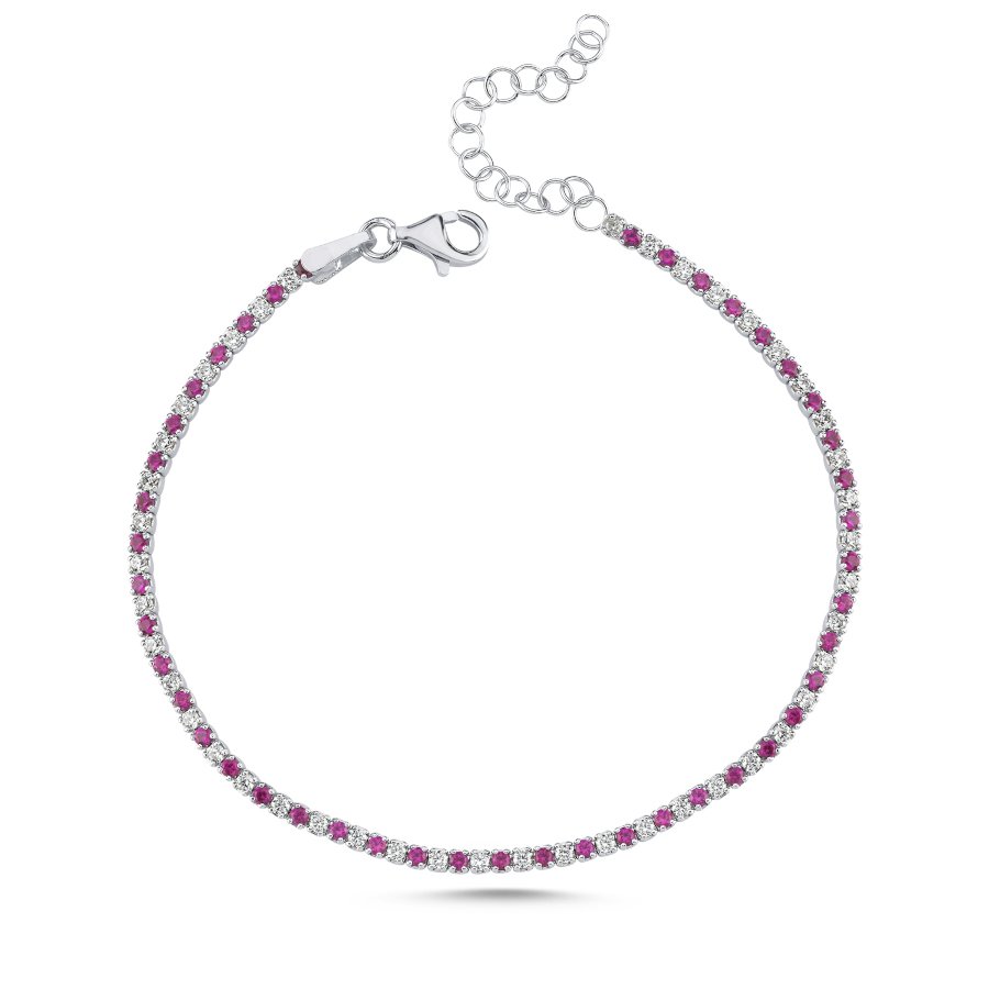 Beyaz ve Pembe Taşlı Minimal Gümüş Su Yolu Bileklik - CNG Jewels