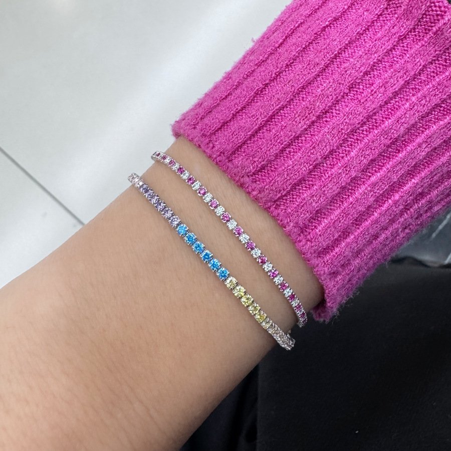 Beyaz ve Pembe Taşlı Minimal Su Yolu Kadın Gümüş Bileklik - CNG Jewels (1)