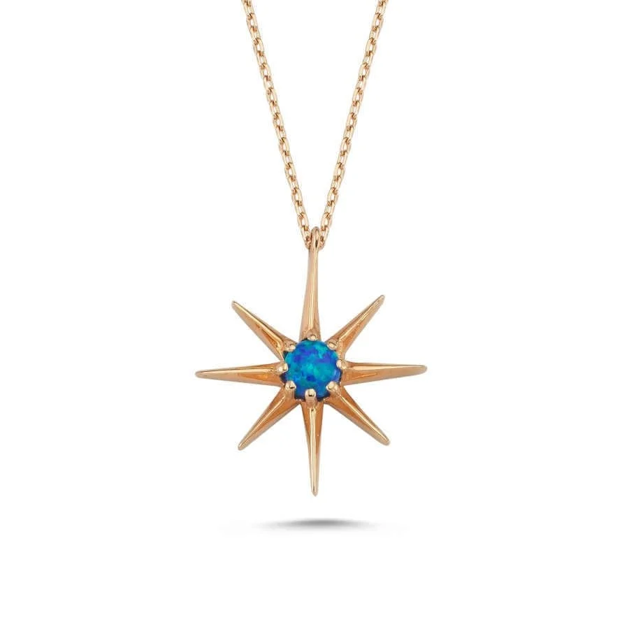 Blue Opal Pole Star Gold Necklace