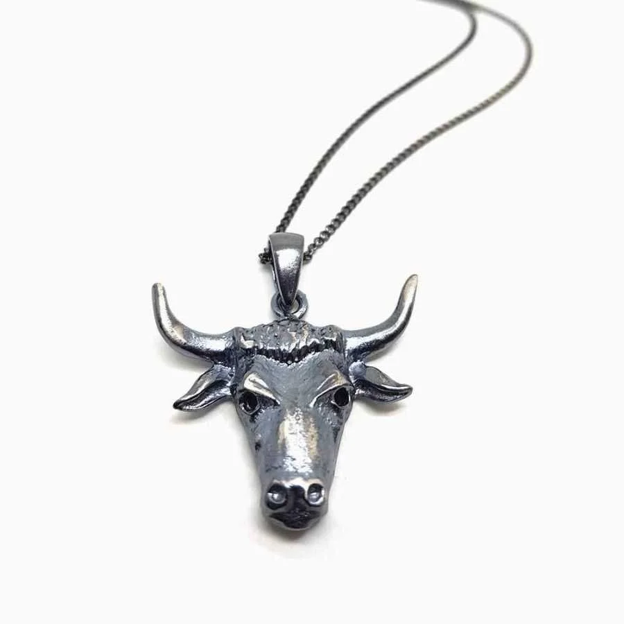 Boğa Kafası Uzun Zincirli 925 Ayar Gümüş Erkek Kolye - 1