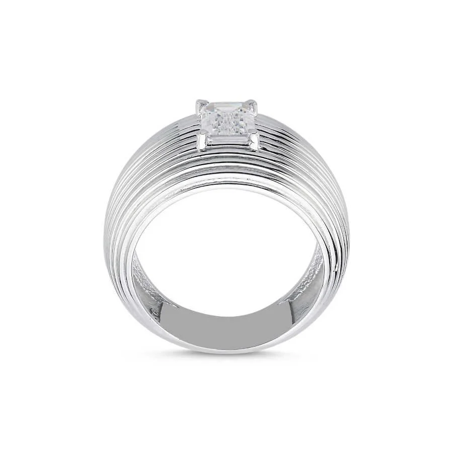 Bombe Çizgili Baget Tektaş Kadın Gümüş Yüzük - 2