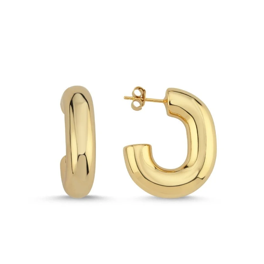 Bombe Yarım Halka Gold Kadın Gümüş Küpe - 1