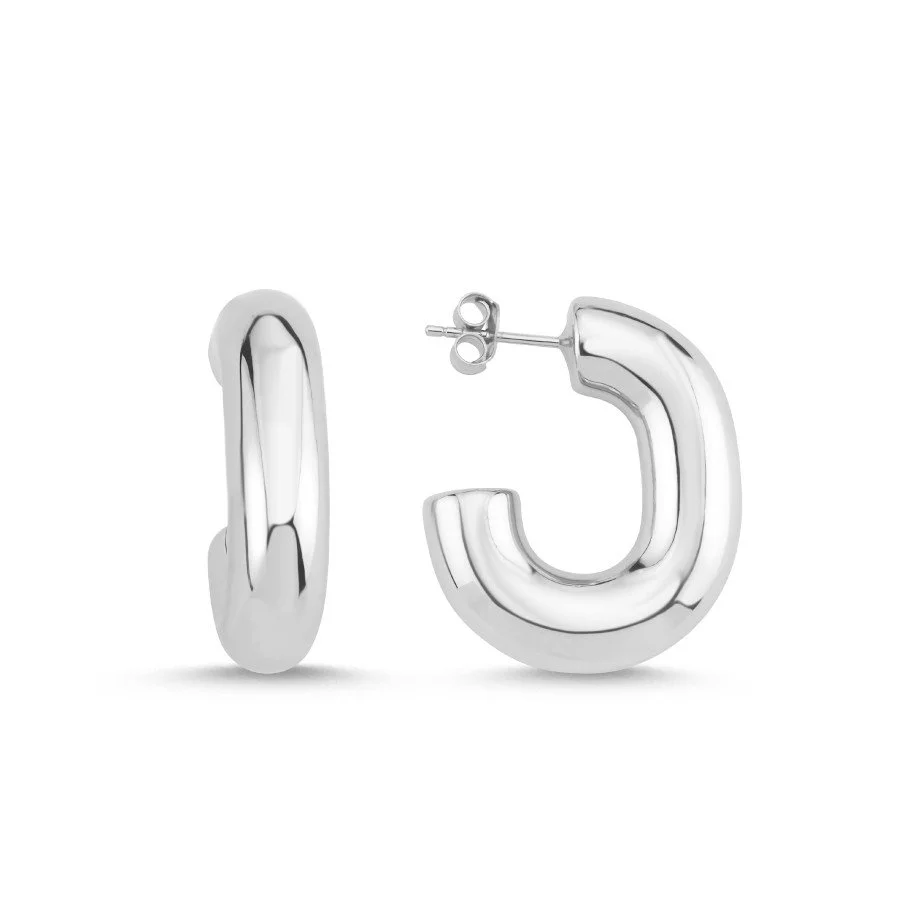 Bombe Yarım Halka Kadın Gümüş Küpe - 1