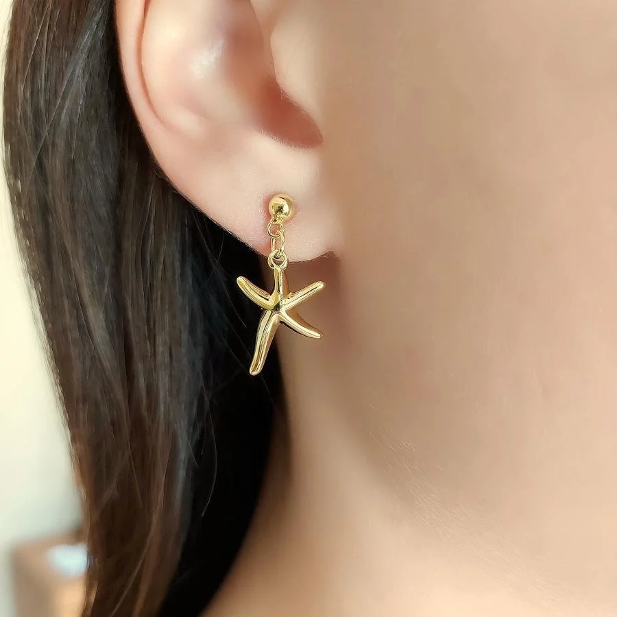 Domed Sea Star Gold Silver Women's Earrings - 1