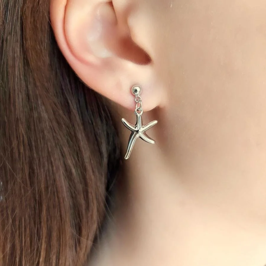 Bombeli Deniz Yıldızı Gümüş Kadın Küpe - 1