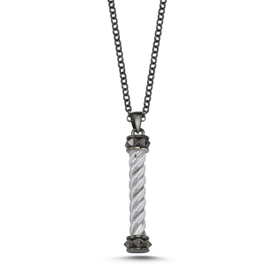 Burgu Silindirik Çubuk Gümüş Erkek Kolye - CNG Jewels