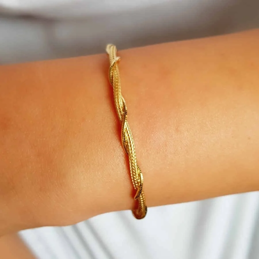 Burgu Zincir Altın Rengi Gümüş Kadın Bileklik - 1